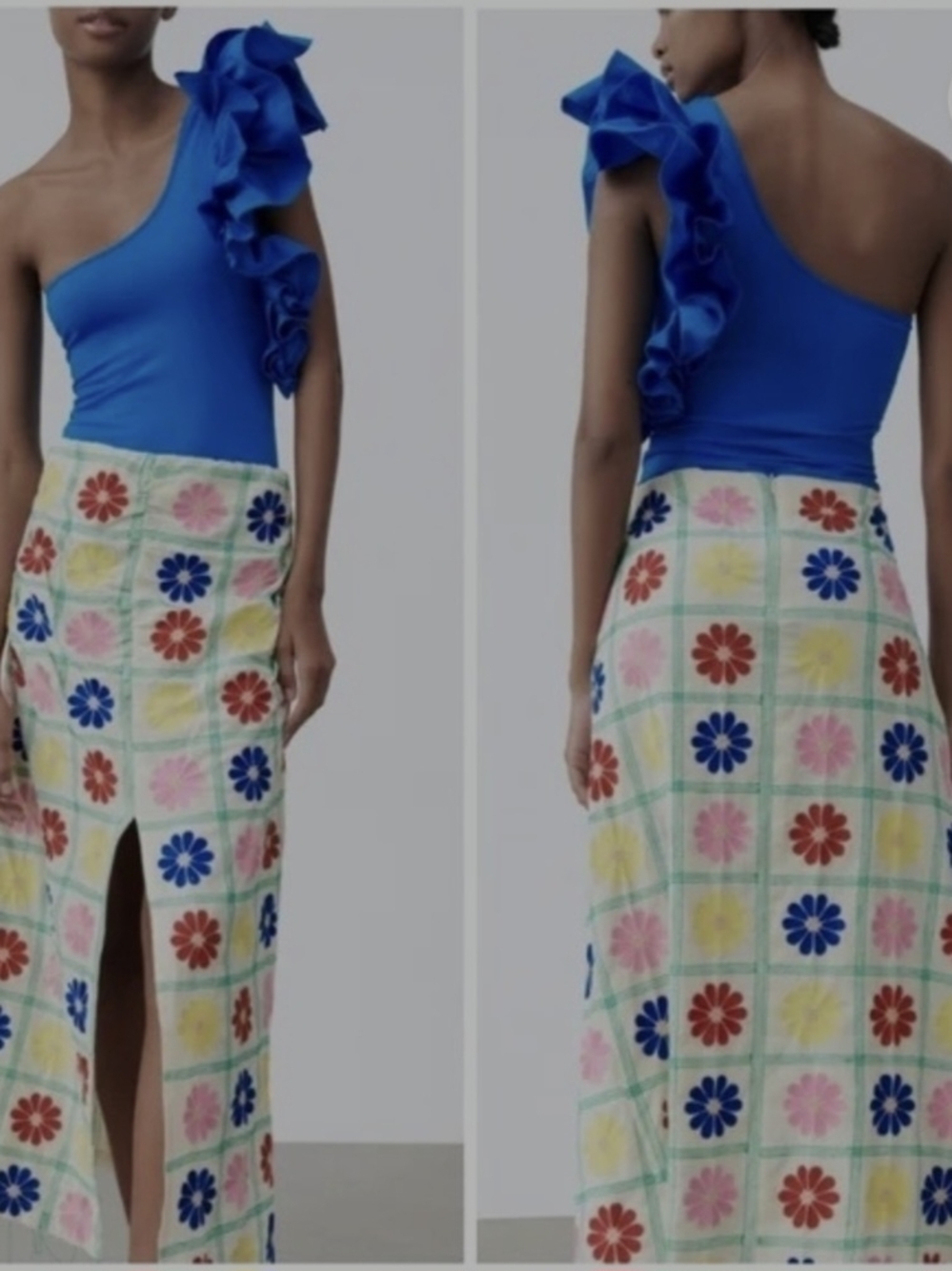 NWT - Zara Blue One-Shoulder Ruffle Top